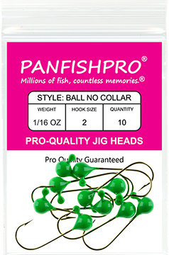 Ball Jig Head - No Collar - 1/16 Ounce #2 Gold Hook - 10 Ct. pack Bright Green
