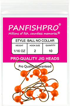 Ball Jig Head - No Collar - 1/16 Ounce #2 Gold Hook - 10 Ct. pack Blaze Orange