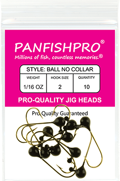 Ball Jig Head - No Collar - 1/16 Ounce #2 Gold Hook - 10 Ct. pack Black