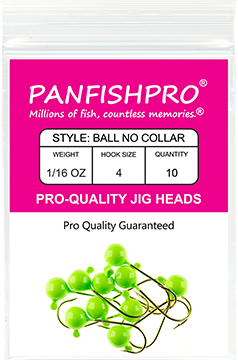 Ball Jig Head - No Collar - 1/16 Ounce #4 Gold Hook - 10 Ct. pack Green Chartreuse