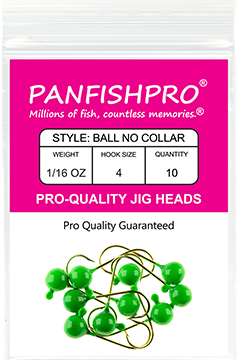 Ball Jig Head - No Collar - 1/16 Ounce #4 Gold Hook - 10 Ct. pack Bright Green