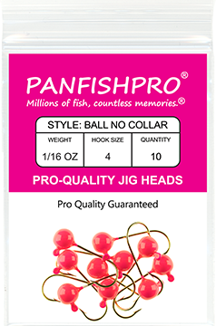 Ball Jig Head - No Collar - 1/16 Ounce #4 Gold Hook - 10 Ct. pack Hot Pink