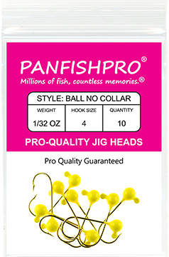 Ball Jig Head - No Collar - 1/32 Ounce #4 Gold Hook - 10 Ct. pack Yellow Chartreuse