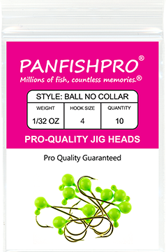 Ball Jig Head - No Collar - 1/32 Ounce #4 Gold Hook - 10 Ct. pack Green Chartreuse
