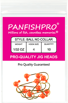 Ball Jig Head - No Collar - 1/32 Ounce #4 Gold Hook - 10 Ct. pack Blaze Orange