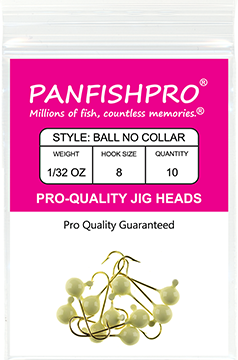 Ball Jig Head – No Collar – 1/32 Ounce #8 Gold Hook – 10 Ct. pack Glow In  The Dark – PANFISHPRO®