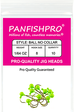 Ball Jig Head - No Collar - 1/64 Ounce #8 Gold Hook - 10 Ct. pack Green Chartreuse