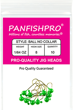 Ball Jig Head - No Collar - 1/64 Ounce #8 Gold Hook - 10 Ct. pack Bright Green