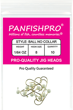 Ball Jig Head - No Collar - 1/64 Ounce #8 Gold Hook - 10 Ct. pack White