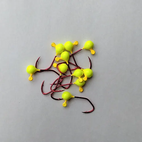 Ball Jig Head – No Collar – 1/64 ounce #8 Red Sickle Hook – Yellow  Chartreuse – PANFISHPRO