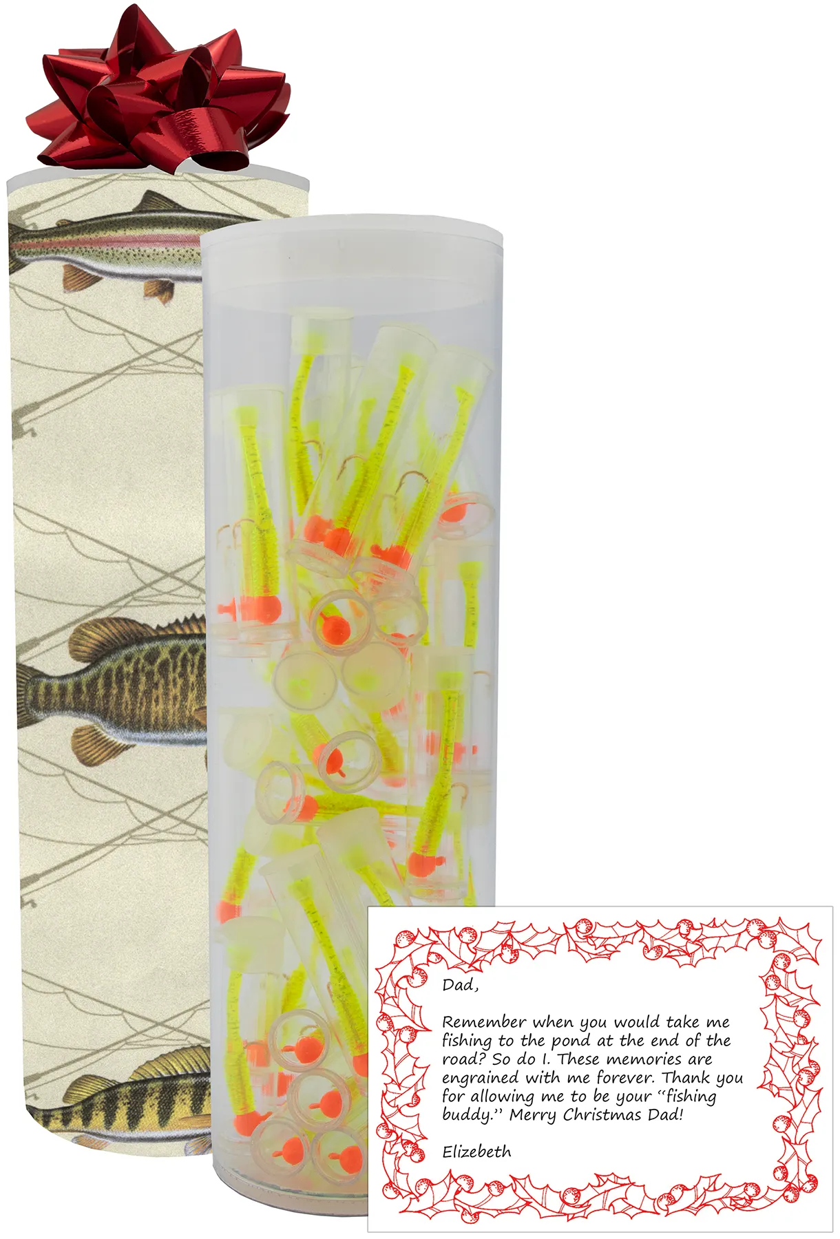This is a 36-count package of our NEXTALGX Jigs 1/32 #8 shown in Orange and clear Chartreuse with Silver glitter. This package includes gift wrapping, your printed personalized message, and free shipping.