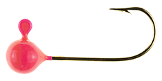 This is a graphical image of a single Panfishpro Pro-Quality jig head in the size of 1/16 #4. The color is Hot Pink.