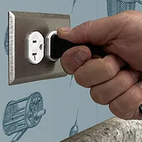 The image depicts a hand removing a plug from a wall socket, symbolizing the discontinuation of our fax and mail-order services.