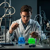 This is an image of a mad scientist mixing custom colors.