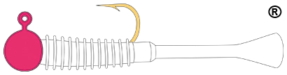This image is of our federally registered silhouette of a fishing jig. The United States Patent and Trade Mark Registration number is 7924938.